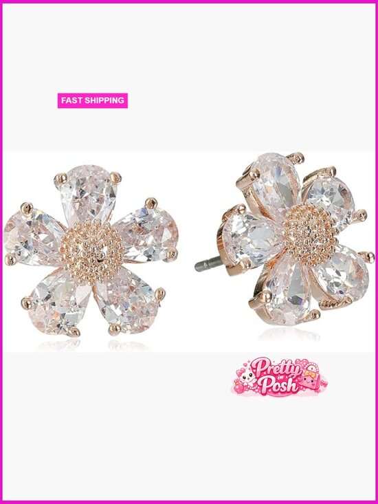 Jewelry - Crystal Flower Stud Earrings Rose Gold Tone Post Back